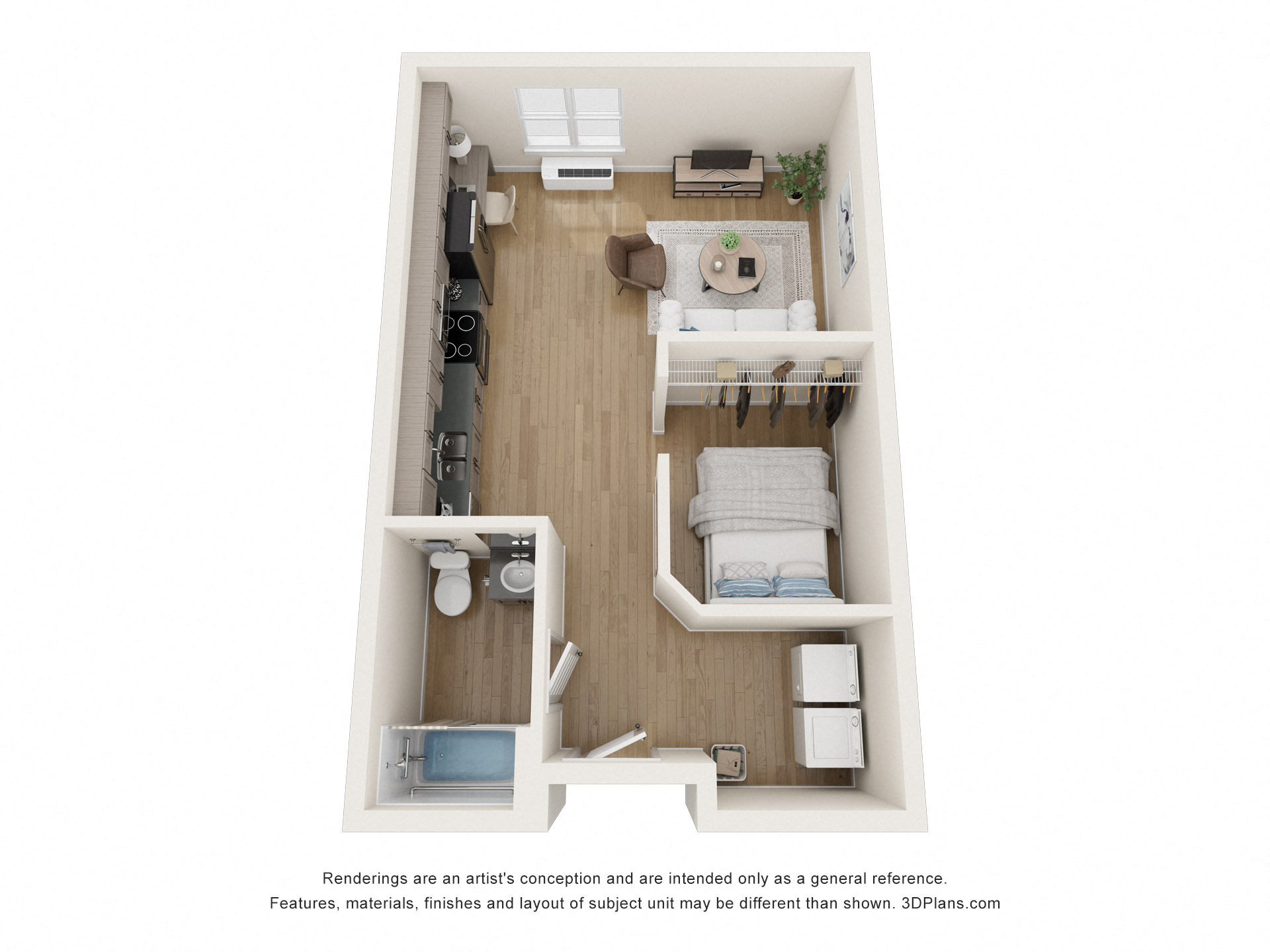 Floor plan for studio, 1 bath, 560 sqft